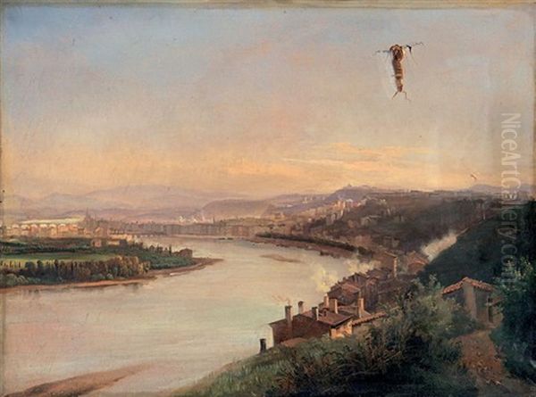 Vue De Lyon Oil Painting by Jean-Antoine Duclaux