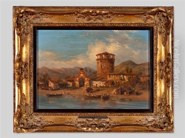 Coast By Naples Oil Painting by Teodoro Duclere