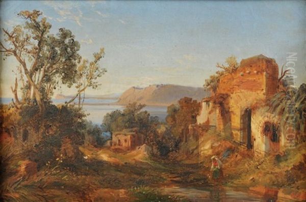 La Baie De Pozzuoli Et Du Cap Misene Vue De La Colline Du Pisillipo Oil Painting by Teodoro Duclere