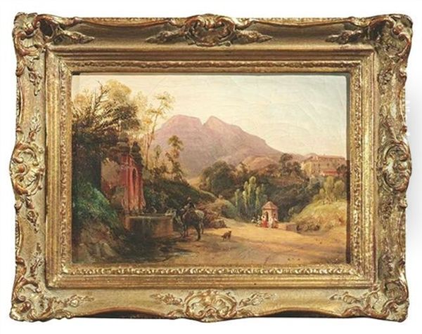 Suditalienische Landschaft Mit Landleuten Am Brunnen Oil Painting by Teodoro Duclere