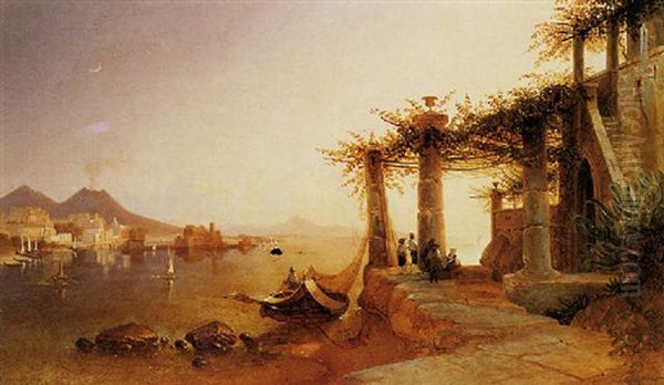 Il Castel Dell'ovo E Il Vesuvio Da Mergellina Oil Painting by Teodoro Duclere