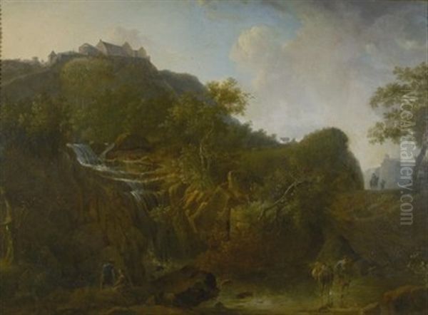 Landschaft Mit Wasserfall Oil Painting by Julien Joseph Ducorron