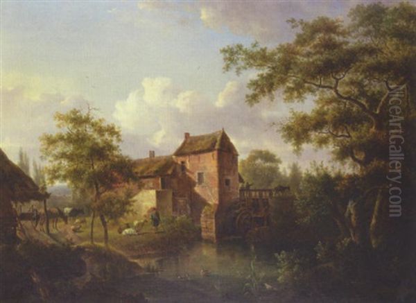 Landscape With Mill Oil Painting by Julien Joseph Ducorron