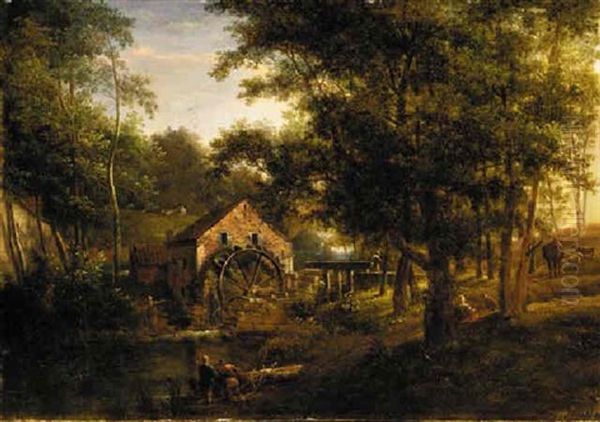 The Watermill Oil Painting by Julien Joseph Ducorron