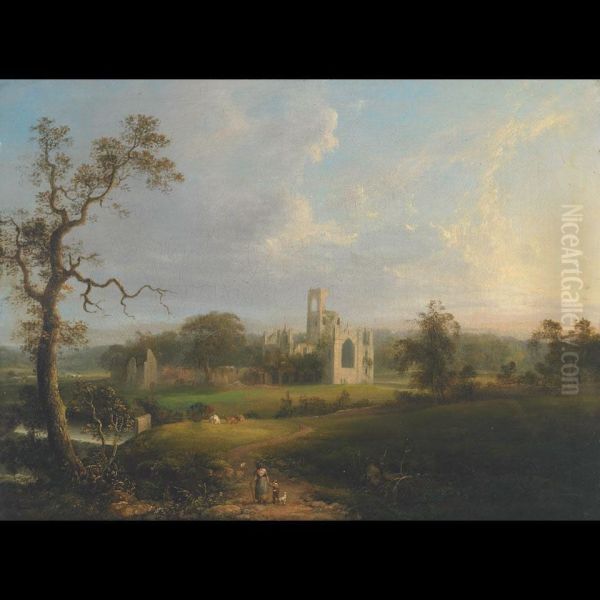 Kirkstall Abbey Oil Painting by George Arnald