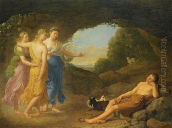 The Dream Of Daphnis In Which The Nymphs Foretell The Safe Return Of Chloe Oil Painting by Joseph Francois Ducq