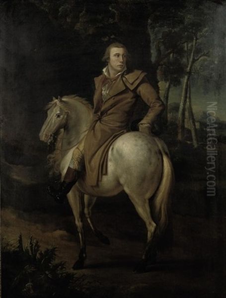 Portrait Of A Young Man On Horseback In A Wooded Landscape by Joseph Francois Ducq