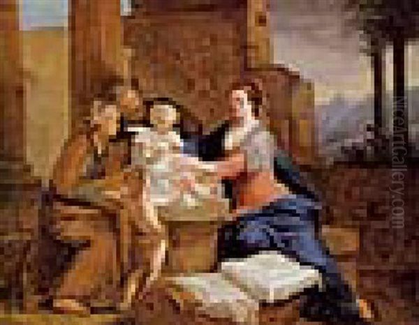 Die Heilige Familie Mit Dem Johannesknaben Und Der Heiligen Elisabeth Vor Romischen Ruinen Oil Painting by Joseph Francois Ducq