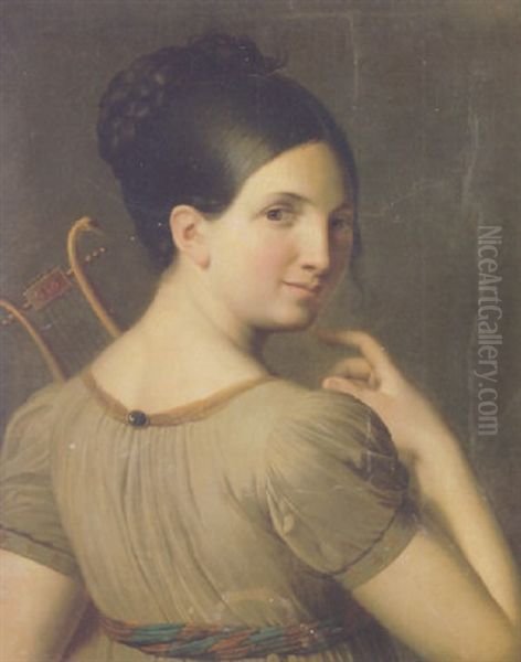 Young Girl Holding A Lyre Oil Painting by Joseph Francois Ducq