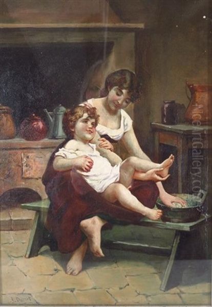 Mother And Child Oil Painting by Antoine Ducrat