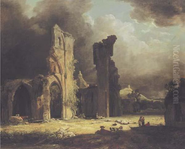 The Ruins Of Glastonbury Abbey Oil Painting by George Arnald