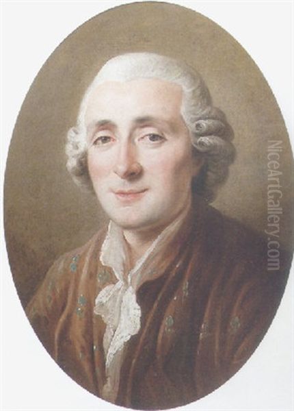 Portrait Of A Gentlemean Wearing A Brown Jacket And A White Lace-trimmed Shirt Oil Painting by Joseph Ducreux