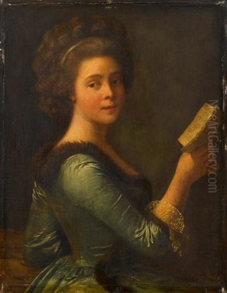 A Young Woman Holding A Book Oil Painting by Rose Adelaide Ducreux