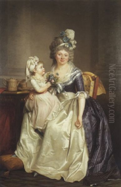 Portrait D'une Femme Tenant Sa Fille Sur Ses Genoux Oil Painting by Rose Adelaide Ducreux