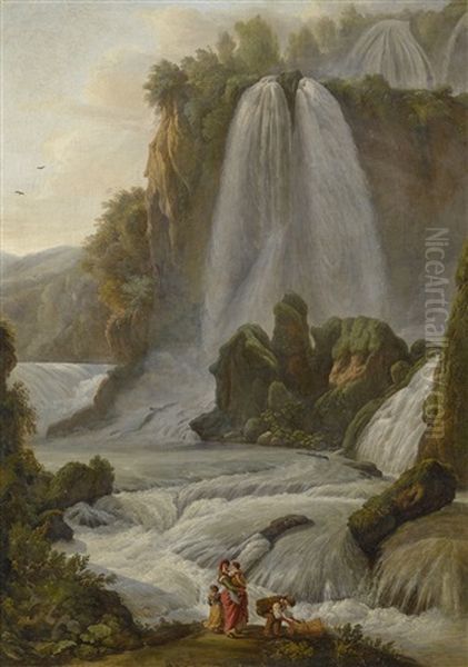 Waterfall At Tivoli Oil Painting by Abraham Louis Rodolphe Ducros