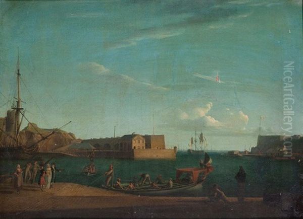 Chaloupe Levant L'ancre Dans Un Port Mediterraneen Oil Painting by Abraham Louis Rodolphe Ducros