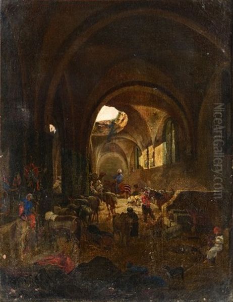 Ottomans Sous La Voute D'une Eglise Eclairee Par Un Oculus Oil Painting by Abraham Louis Rodolphe Ducros