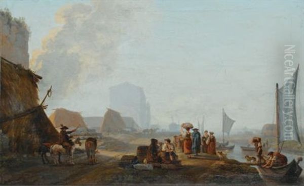 Paysage Fluvial Et Embarcation Oil Painting by Abraham Louis Rodolphe Ducros