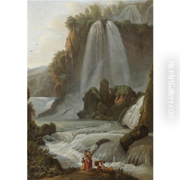 Waterfall At Tivoli Oil Painting by Abraham Louis Rodolphe Ducros