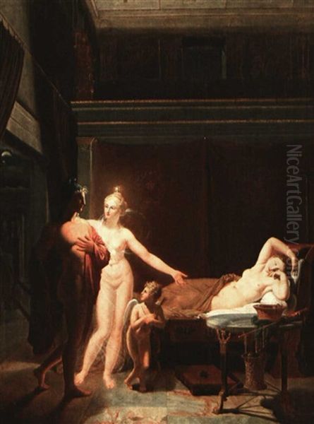 Paris Und Helena (aphrodite Und Amor Geleiten Paris Zum Schlafgemach Der Helena) Oil Painting by Abraham Louis Rodolphe Ducros