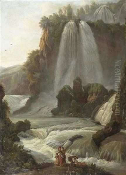 Die Wasserfalle Von Tivoli Oil Painting by Abraham Louis Rodolphe Ducros