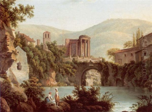 A View Of The Temple Of Vesta At Tivoli Oil Painting by Abraham Louis Rodolphe Ducros