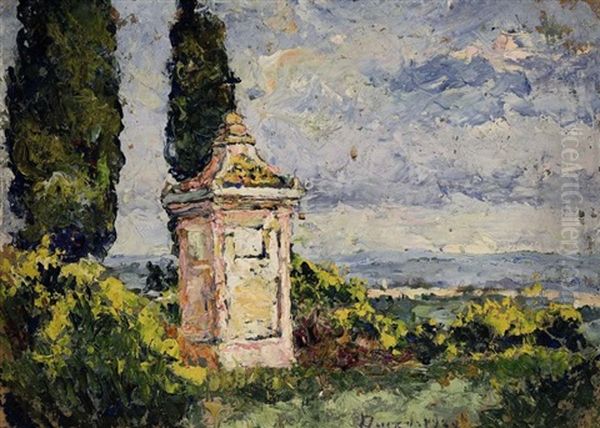 Bluhende Sudfranzosische Landschaft Mit Kleiner Kapelle Oil Painting by Edouard Ducros