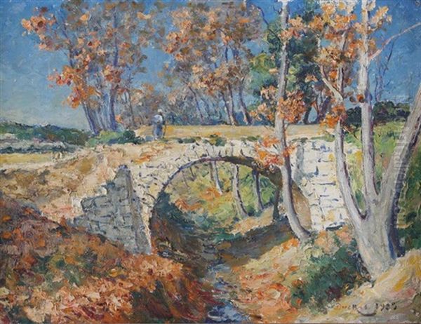 Paysage Au Pont Oil Painting by Edouard Ducros