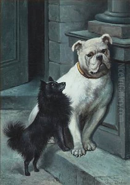 Two Dogs At A House Wall Oil Painting by Robert Charles Dudley