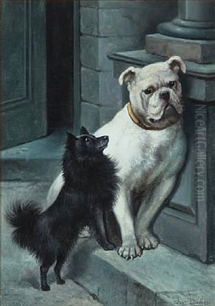 Two Dogs At A House Wall Oil Painting by Robert Charles Dudley