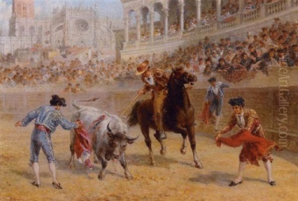 A Bull Fight At Seville Oil Painting by Robert Charles Dudley