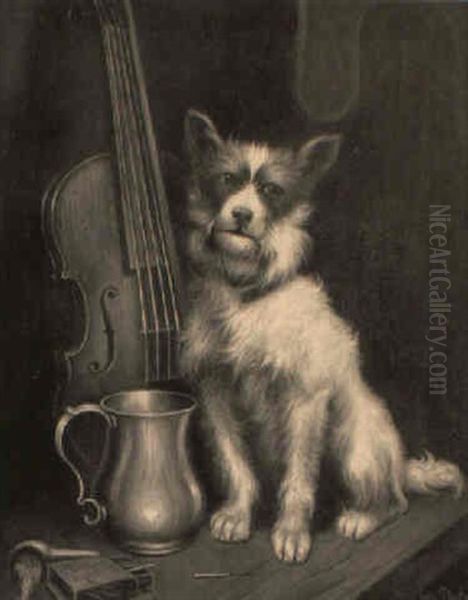 A Terrier By A Violin Oil Painting by Robert Charles Dudley