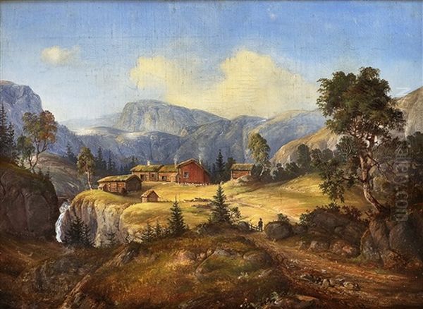 Fjellandskap Med Gard Oil Painting by Christian Due