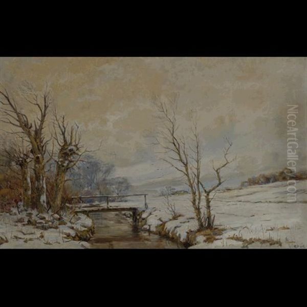 Danish Winter Landscape Oil Painting by Ole Due