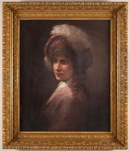 Portrait Of A Woman With Feathered Hat Oil Painting by Horace Wolfe Duesbury