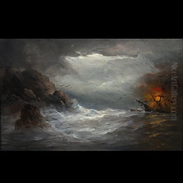 Shipwreck And Fire Oil Painting by Horace Wolfe Duesbury