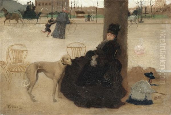 Young Mother With Her Child In A Park Oil Painting by Ernest-Ange Duez