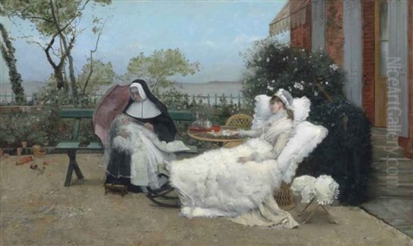 Resting On The Terrace, Villerville Oil Painting by Ernest-Ange Duez