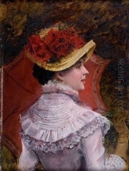 Jeune Fille En Buste A L'ombrelle Oil Painting by Ernest-Ange Duez