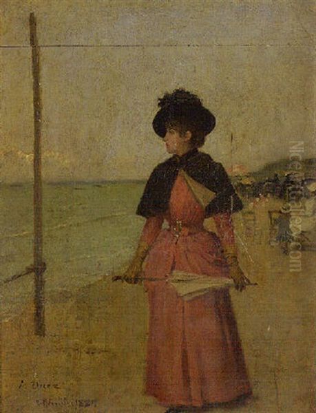 Elegante Sur La Plage De Villerville Oil Painting by Ernest-Ange Duez