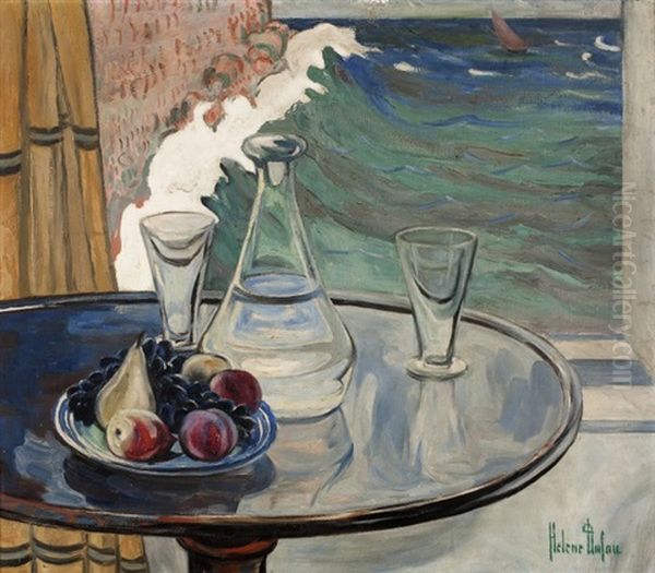 Nature Morte Aux Fruits Devant La Mer Oil Painting by Clementine Helene Dufau