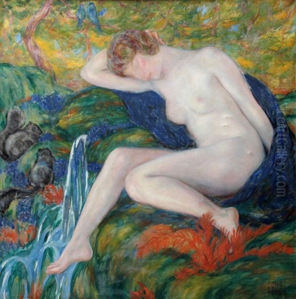 Baigneuse Endormie Pres De La Cascade Oil Painting by Clementine Helene Dufau