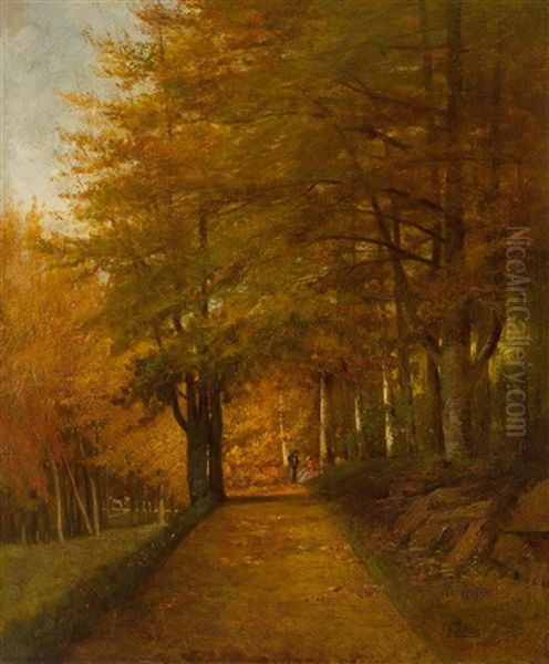 Family Walk Along The Forest Path Oil Painting by Clementine Helene Dufau