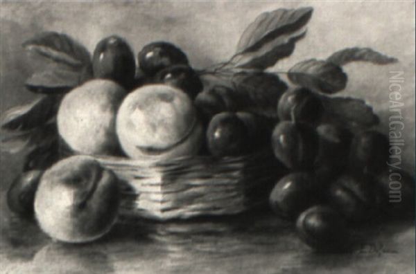 Fruchtestilleben Mit Pflaumen Und Pfirsichen Oil Painting by Clementine Helene Dufau