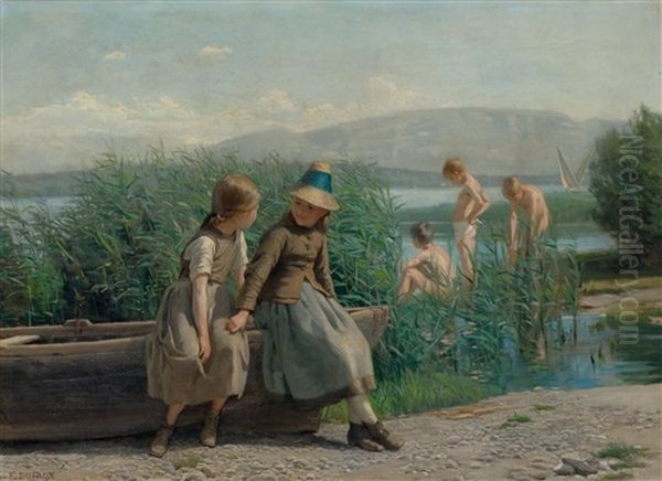 Petits Baigneurs, Lac De Geneve Oil Painting by Frederic Dufaux