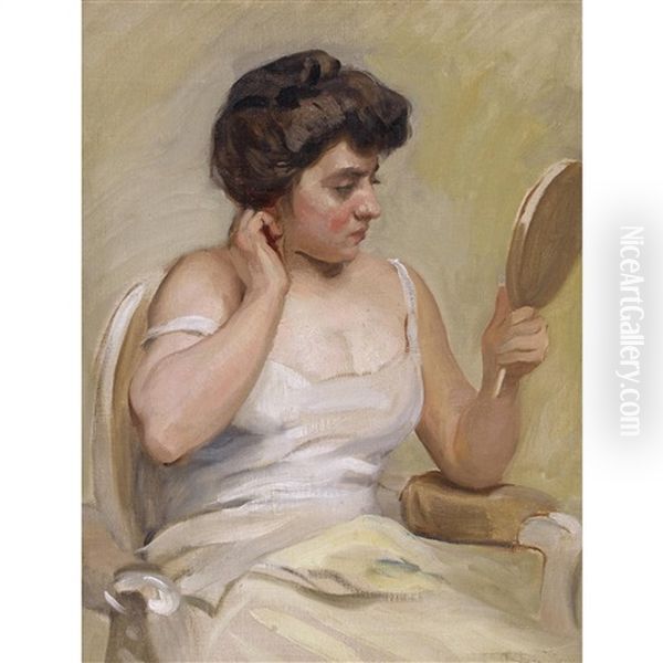 Femme Au Miroir Oil Painting by Frederic Dufaux