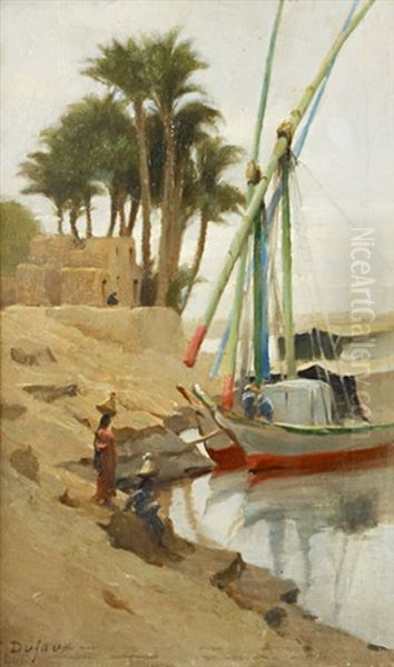 Felouks Et Porteuses D'eau Au Bord Du Nil by Frederic Dufaux