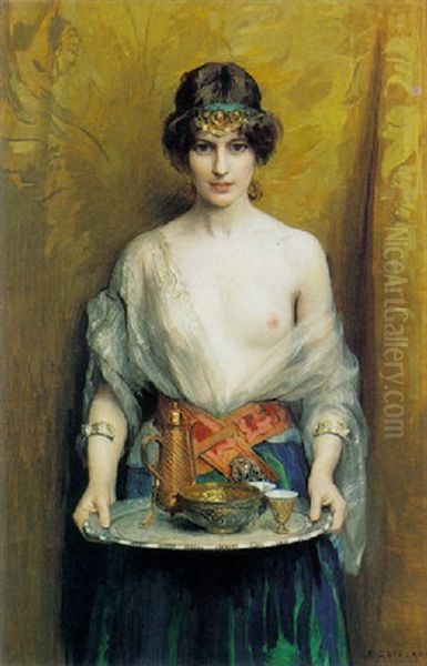 A Beauty Carrying A Tray Oil Painting by Frederic Dufaux