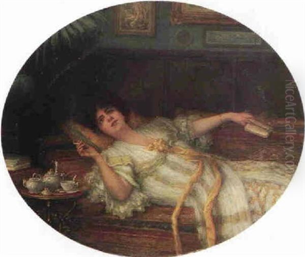 Auf Einem Sofa Liegende Frau Beim Rauchen Oil Painting by Frederic Dufaux