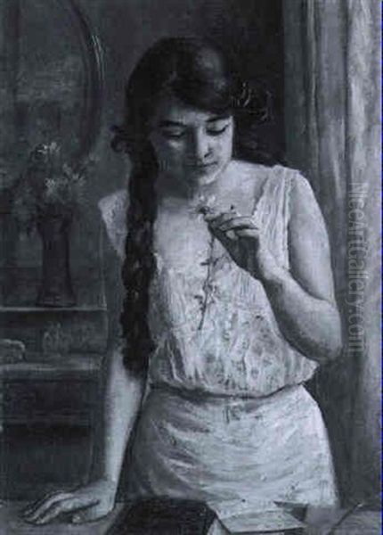 Portrait De La Niece De L'artiste Tenant Une Marguerite Oil Painting by Frederic Dufaux